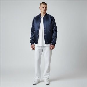 Vintage Cardinal Lightweight Satin Baseball Jacket NWT Navy